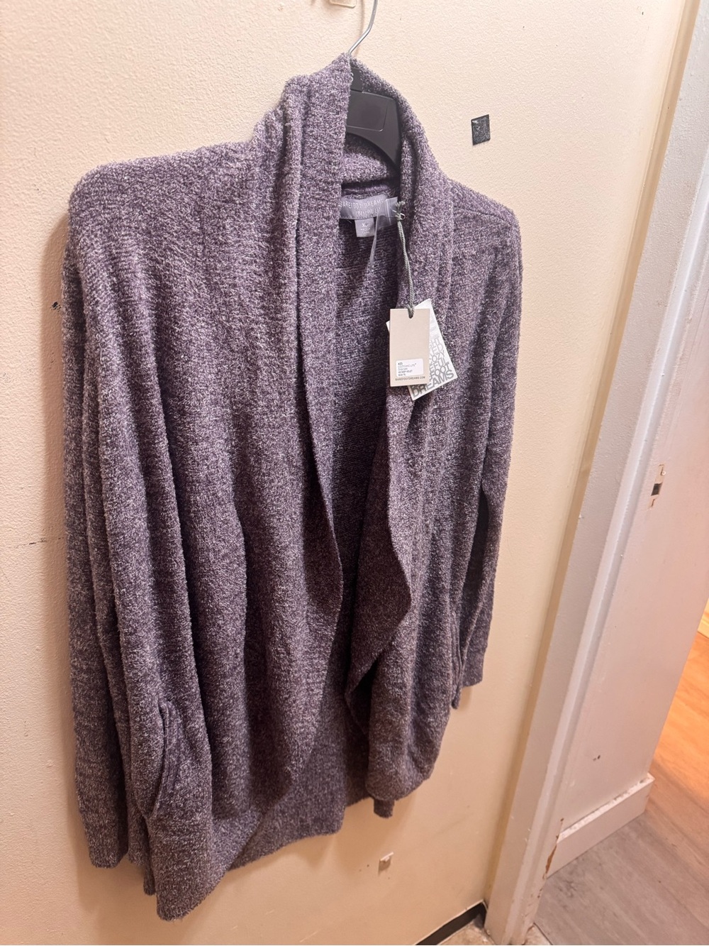 Barefoot Dreams Plush Open-Front Cardigan in Heathered Violet purple size XL